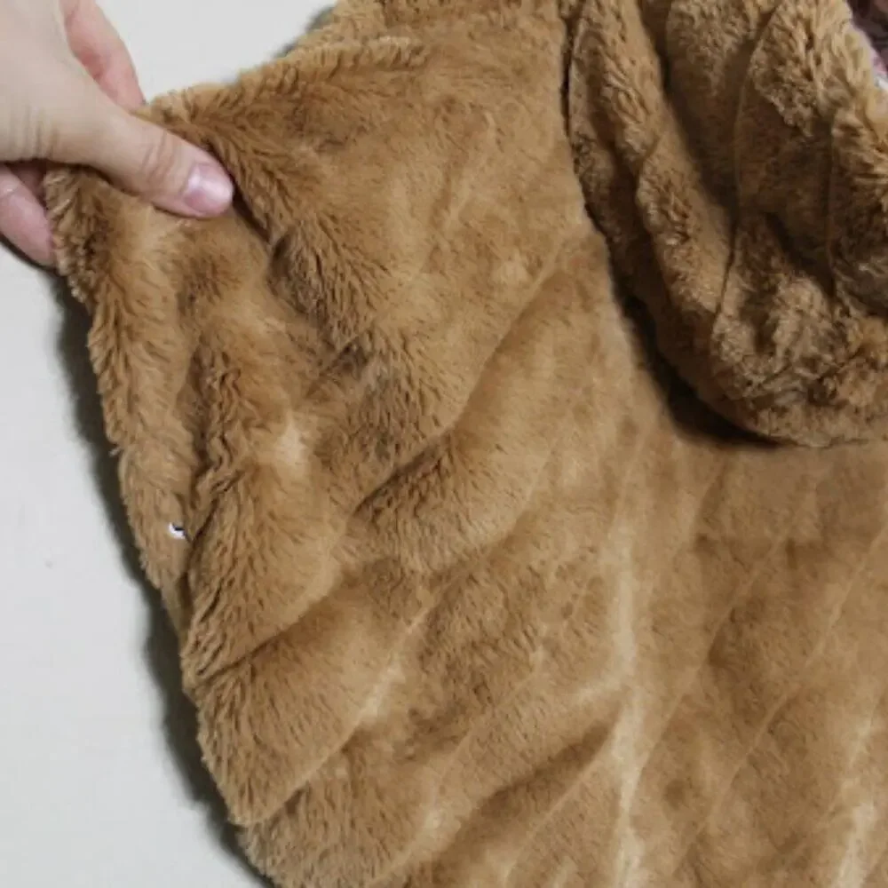LITTLE LASS | Brown Faux Fur Hooded Side Snap Girls Cape Poncho Toddler 2T